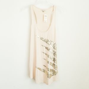 NWT Arden B Beige Racer Back Sequin Tank, Sz Lg
